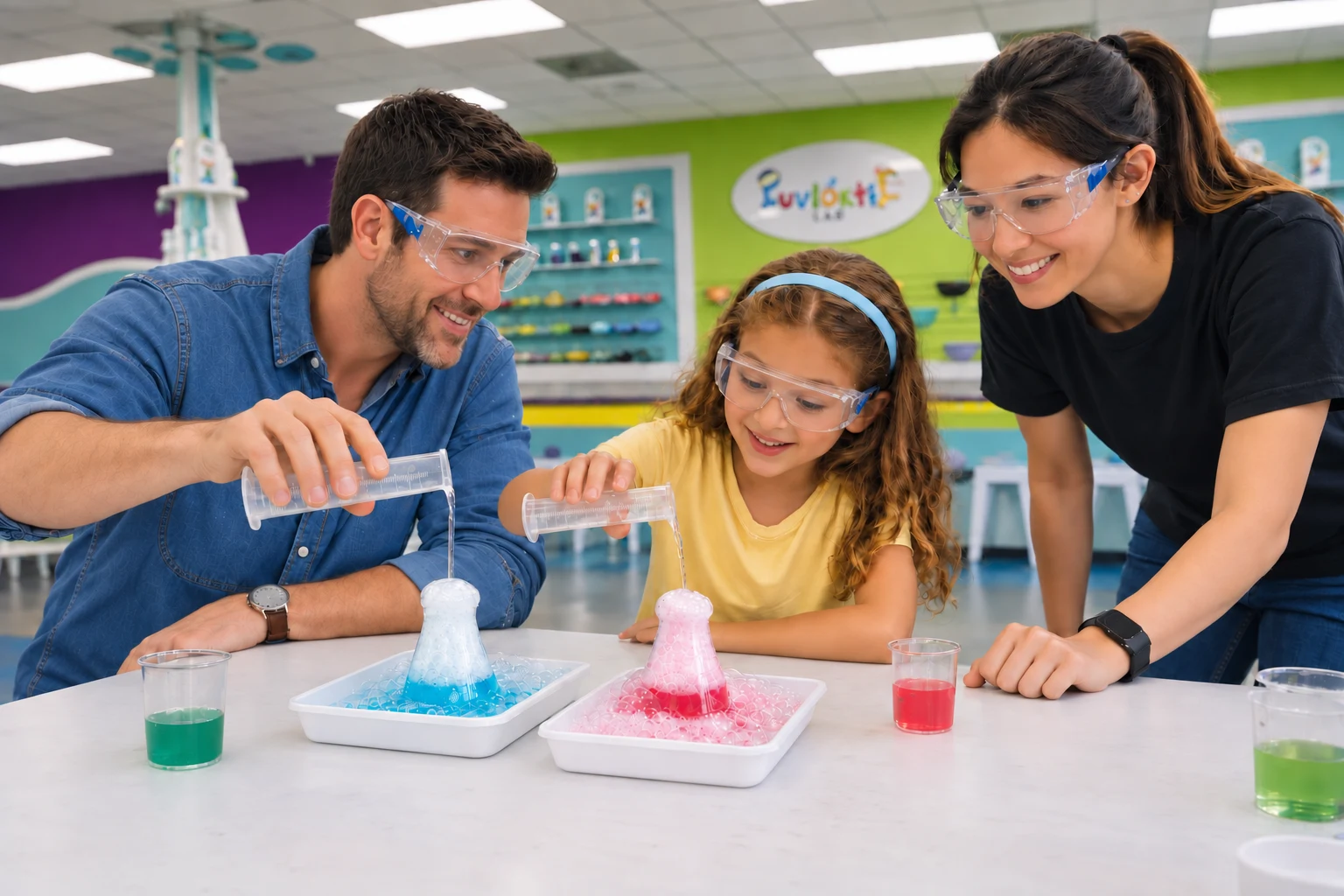 Children completing colorful hands-on experiments at Funtastik Labs