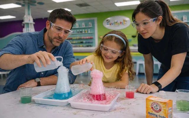 Children completing colorful hands-on experiments at Funtastik Labs