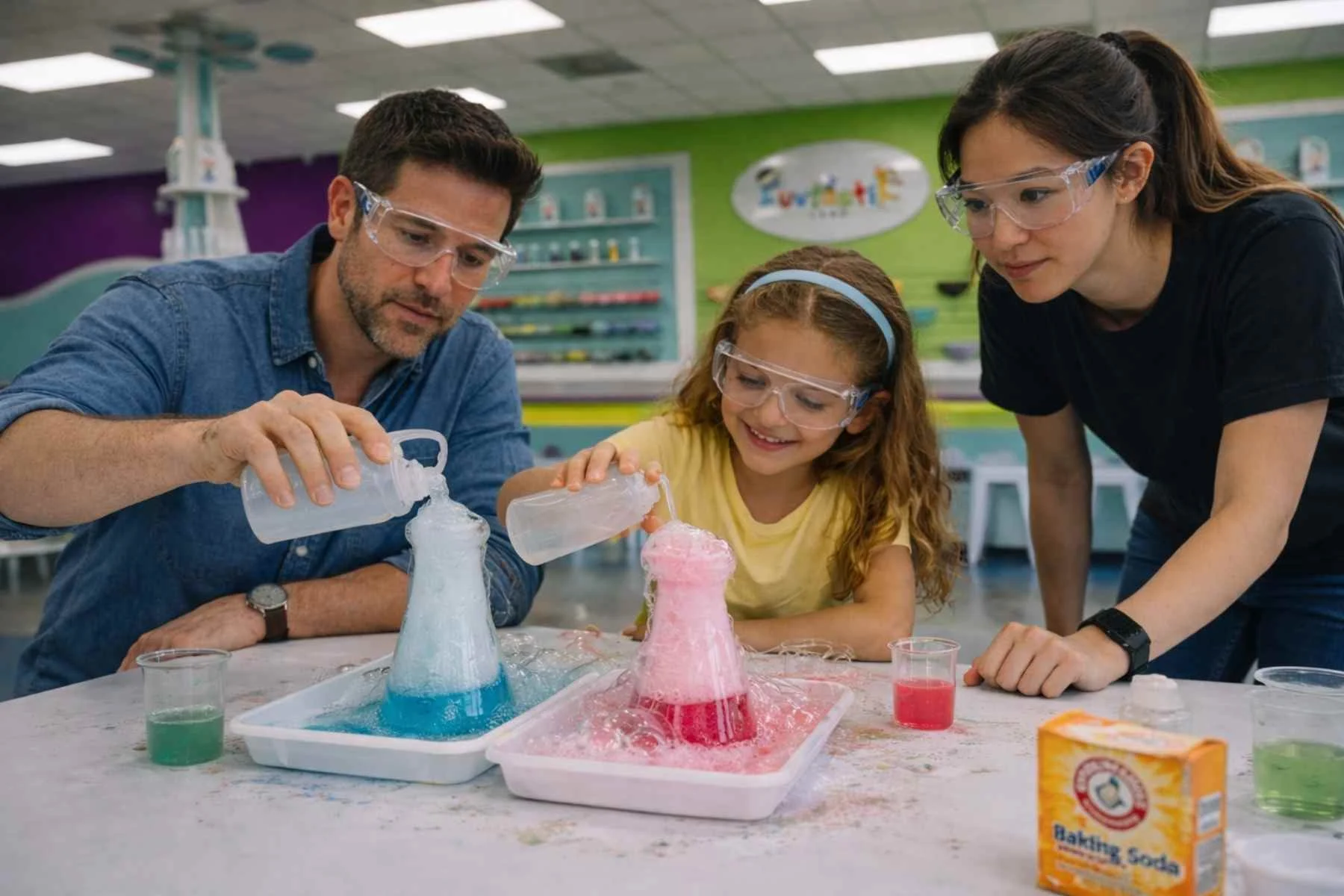 Children trying hands-on science experiments at Funtastik Labs